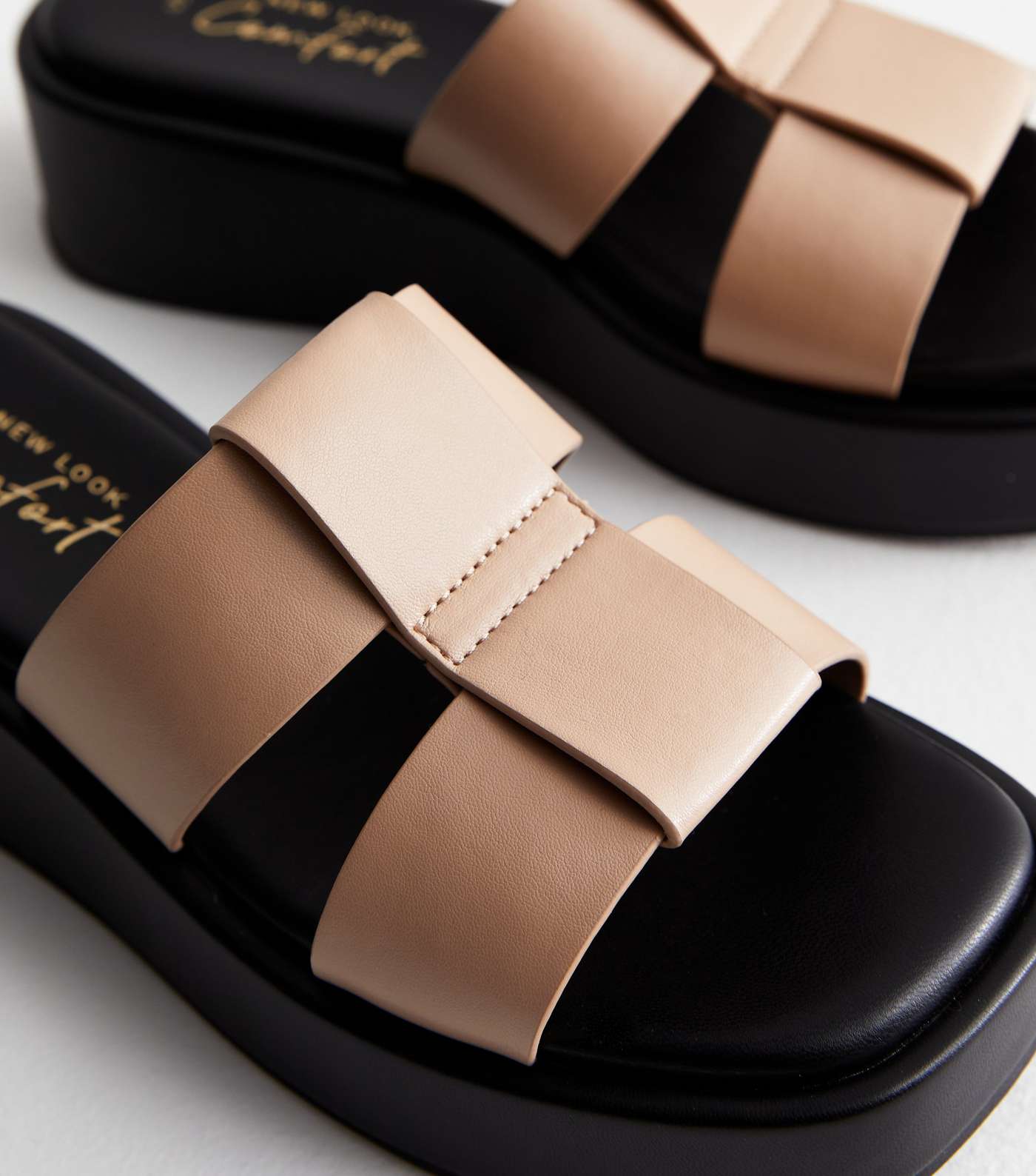 Brown Grid Strap Flatform Wedge Sandals Image 5