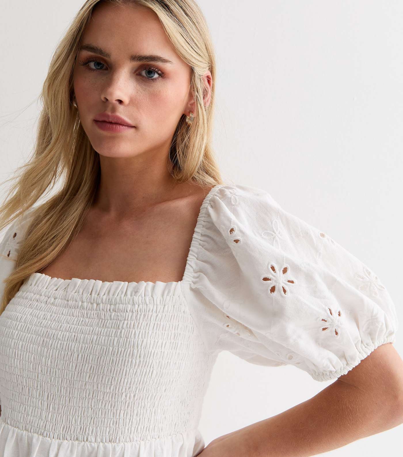 Petite White Cutwork Embroidered Midi Dress Image 2