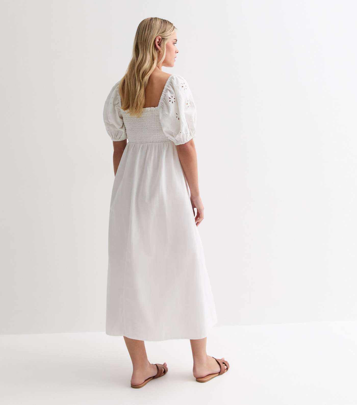 Petite White Cutwork Embroidered Midi Dress Image 4