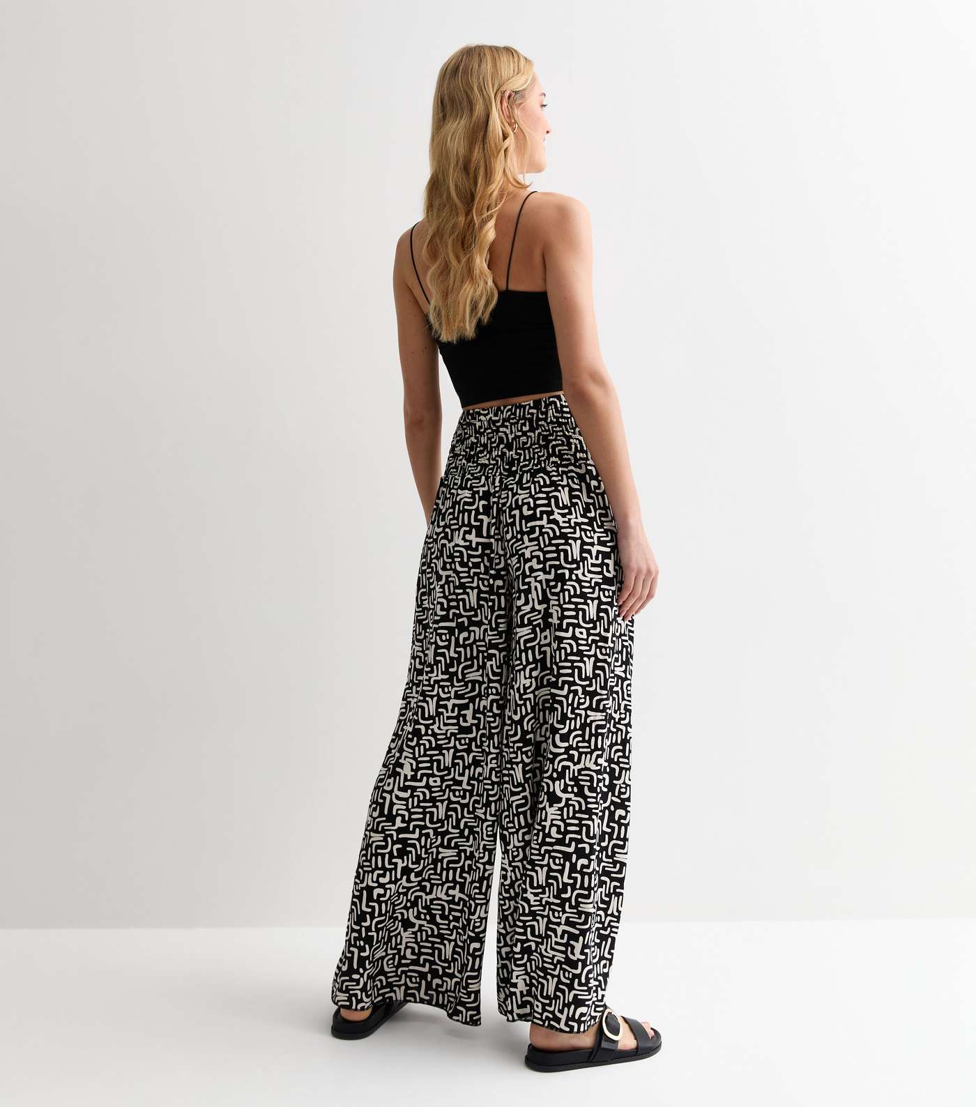 Black Abstract Print Wide Leg Trousers Image 4