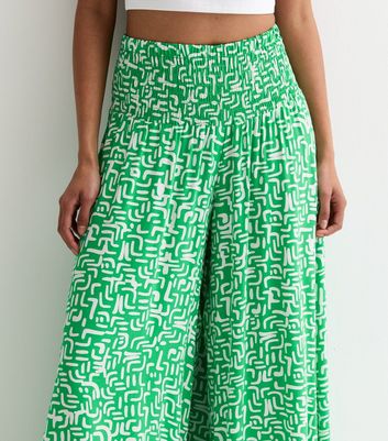 Green Abstract Print Wide Leg Trousers New Look