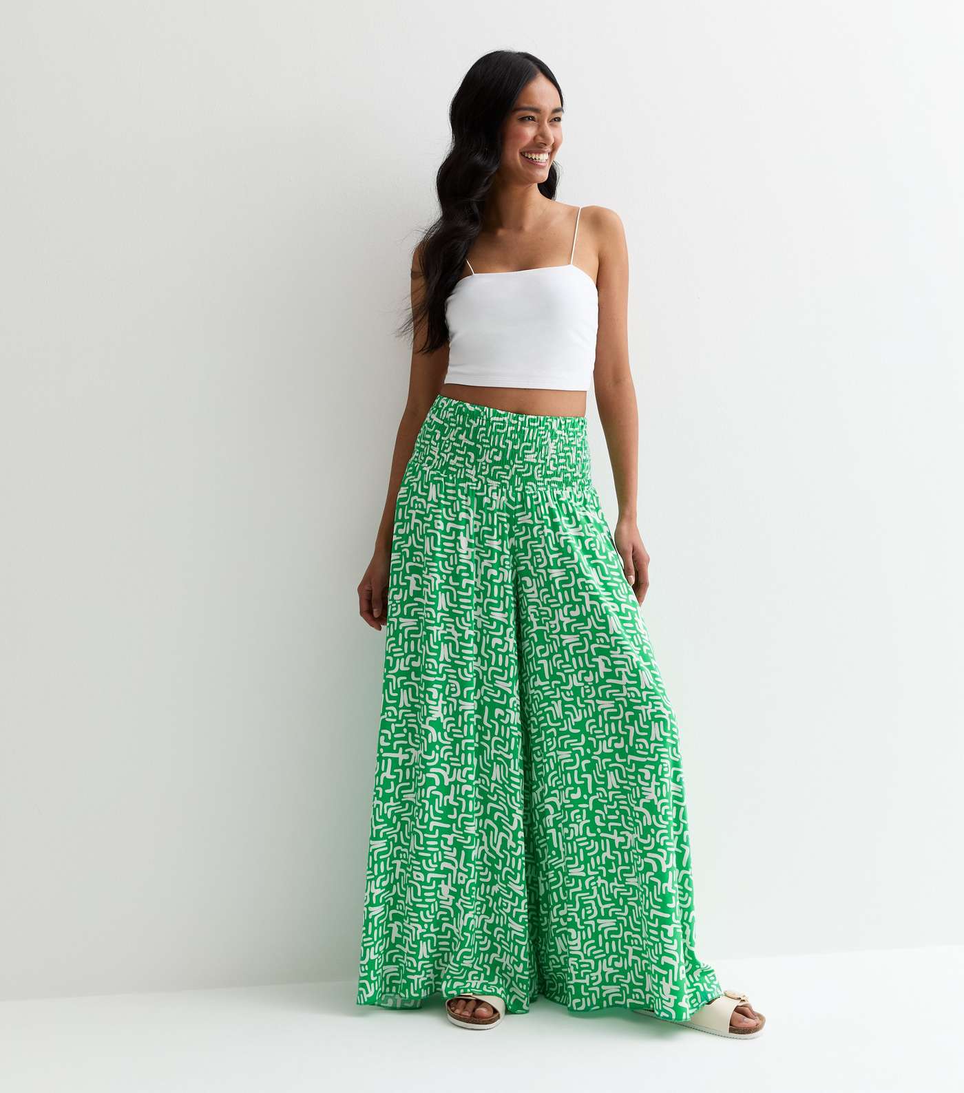 Green Abstract Print Wide Leg Trousers Image 3