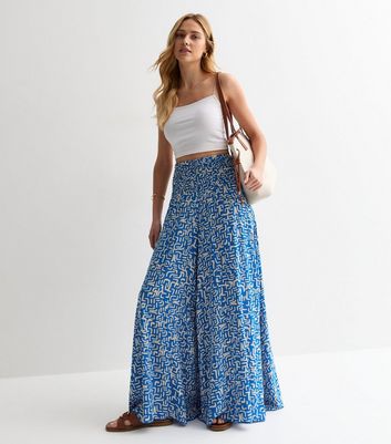 Blue Abstract Print Wide Leg Trousers New Look