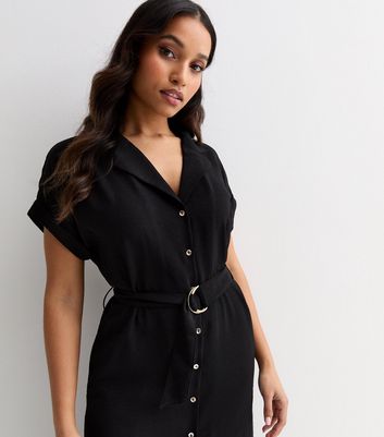 Petite Black Belted Midi Shirt Dress | New Look