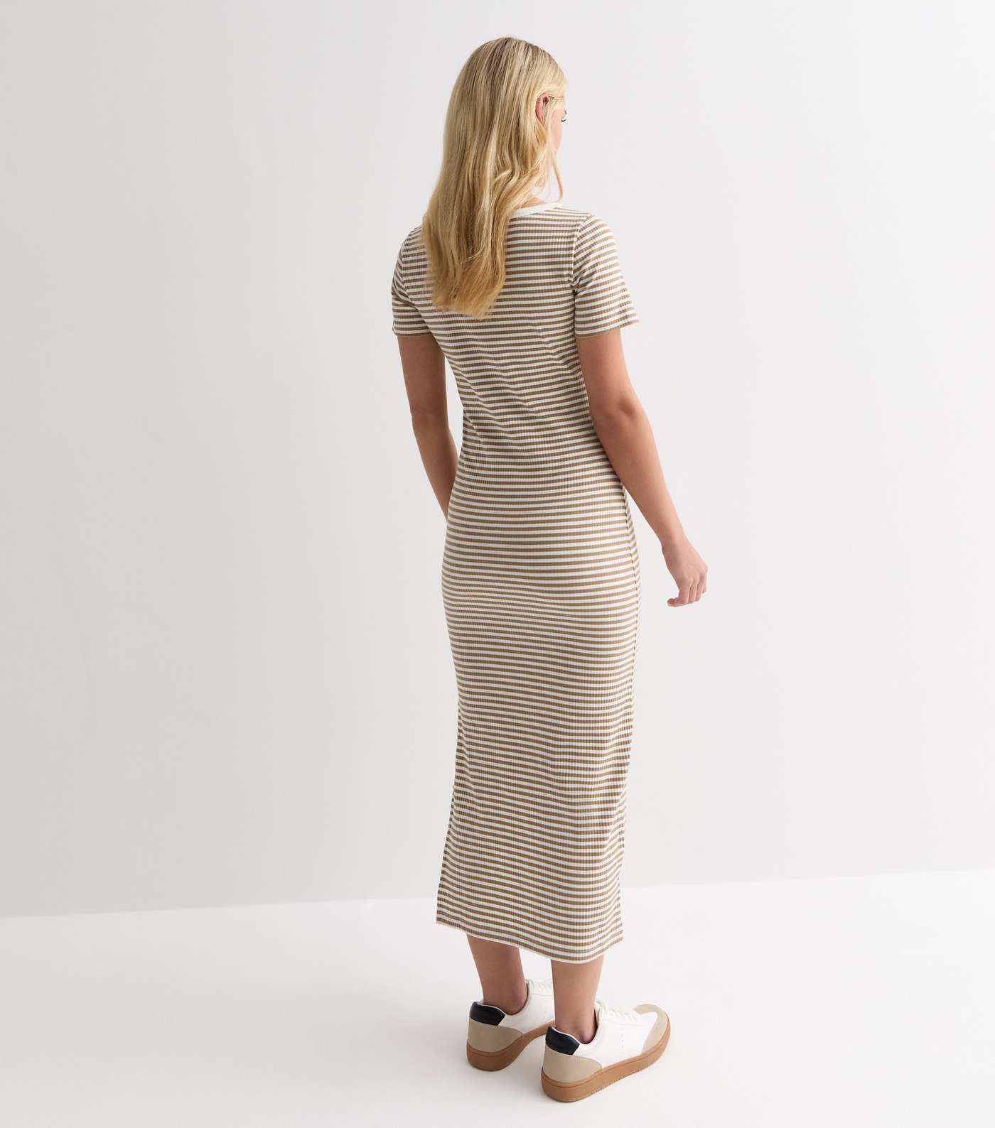 Petite Brown Stripe Scoop Neck Midi Dress Image 4
