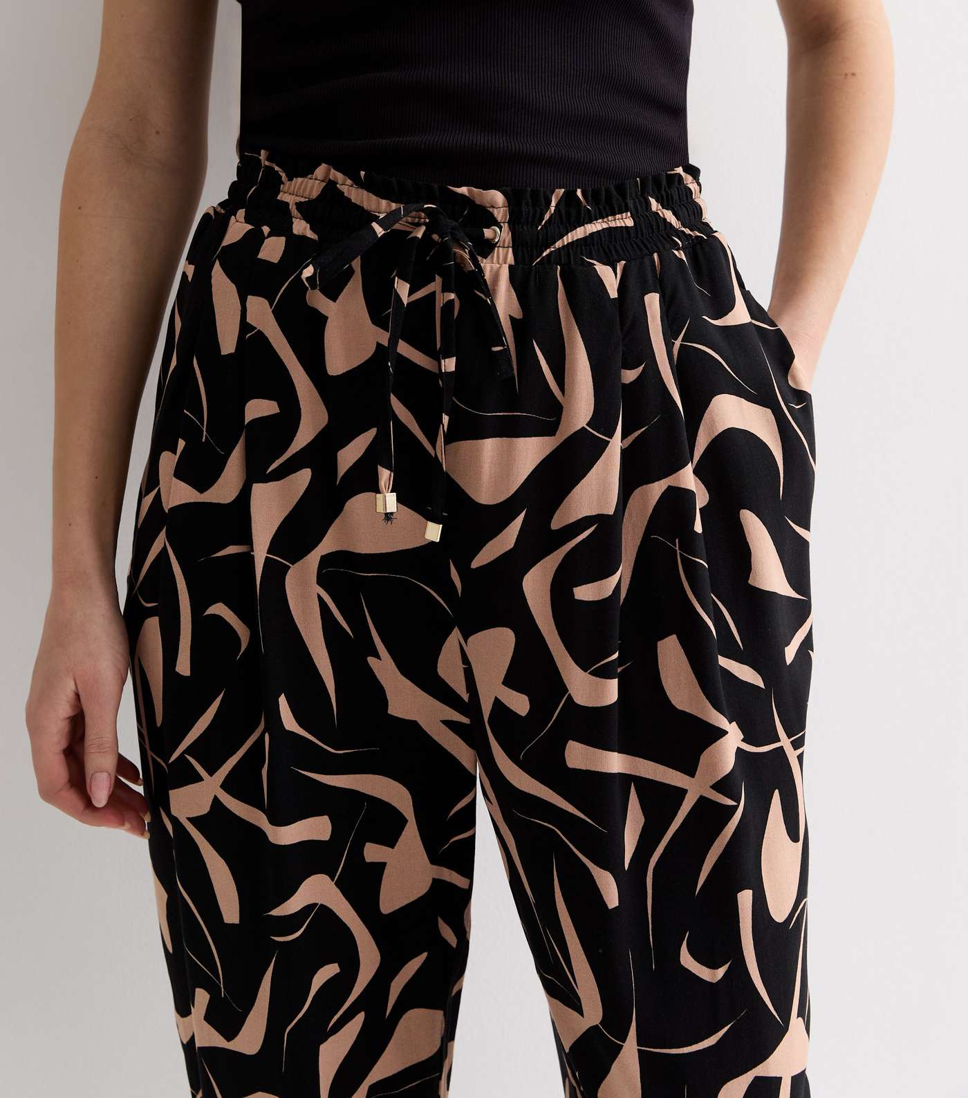 Black Abstract Print Cuffed Joggers Image 2