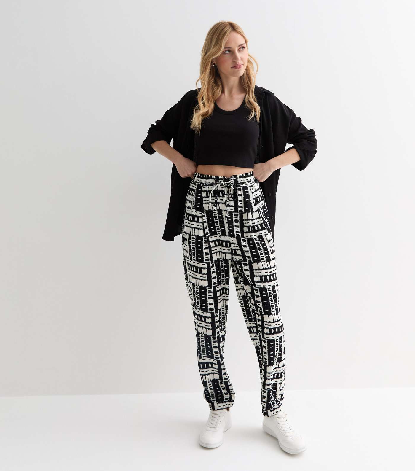 Black Abstract Print Jersey Cuffed Joggers Image 3