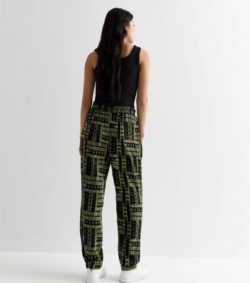 Green Abstract Print Jersey Cuffed Joggers New Look