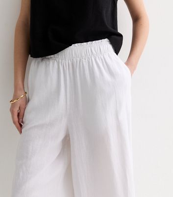 White Linen Blend Crop Wide Leg Trousers New Look