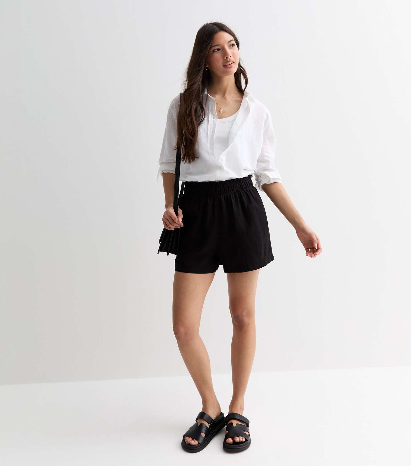 Black Linen Blend Shorts Image 3