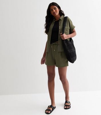 Khaki Drawstring Waist Shorts New Look