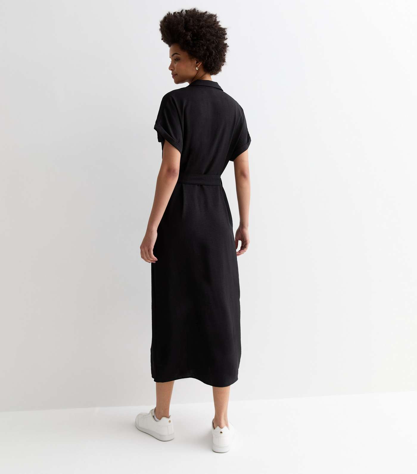 Tall Black D Ring Belted Midi Shirt Dress Image 4