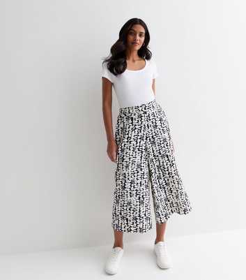 Blue Abstract Print Wide Leg Crop Trousers