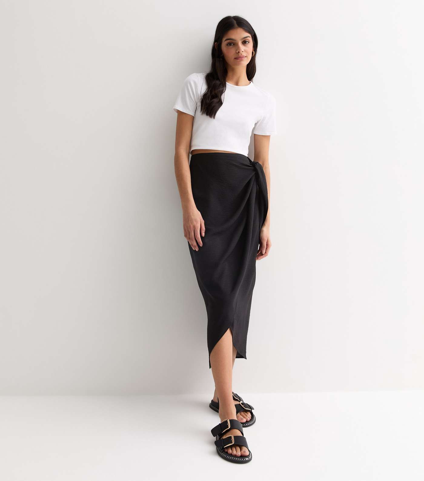 Black Sarong Midi Skirt Image 3