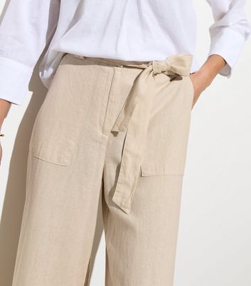 Stone Belted Wide Leg Pocket Trousers New Look