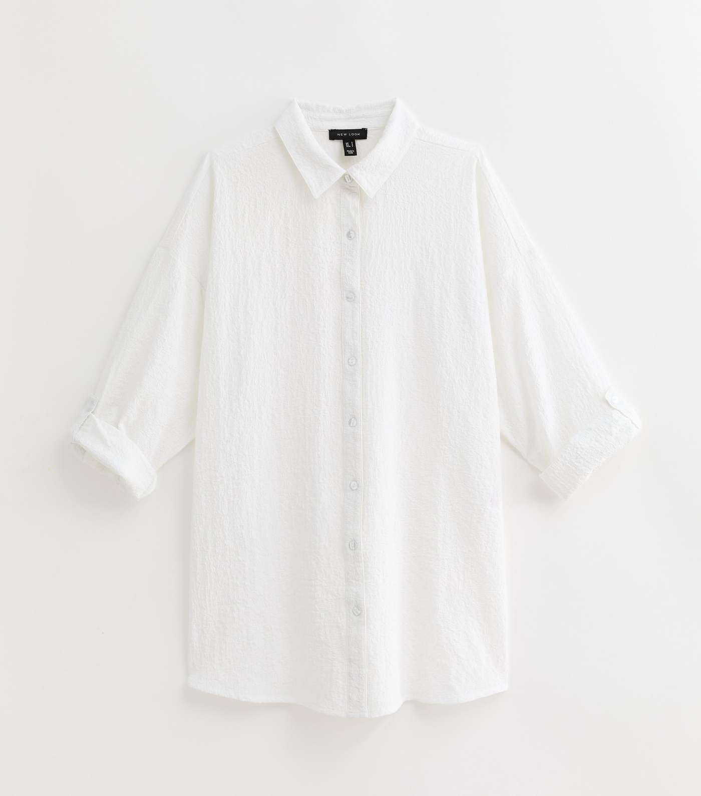 White Textured Long Sleeve Beach Shirt Image 6