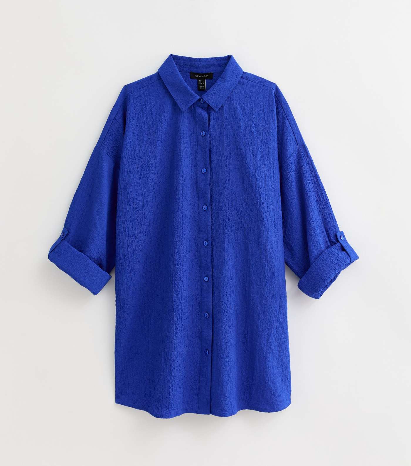 Blue Textured Long Sleeve Beach Shirt Image 5