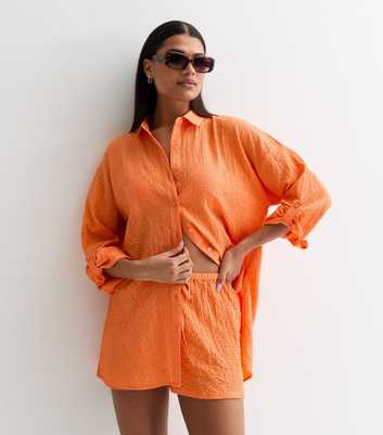 Bright Orange Textured Long Sleeve Beach Shirt