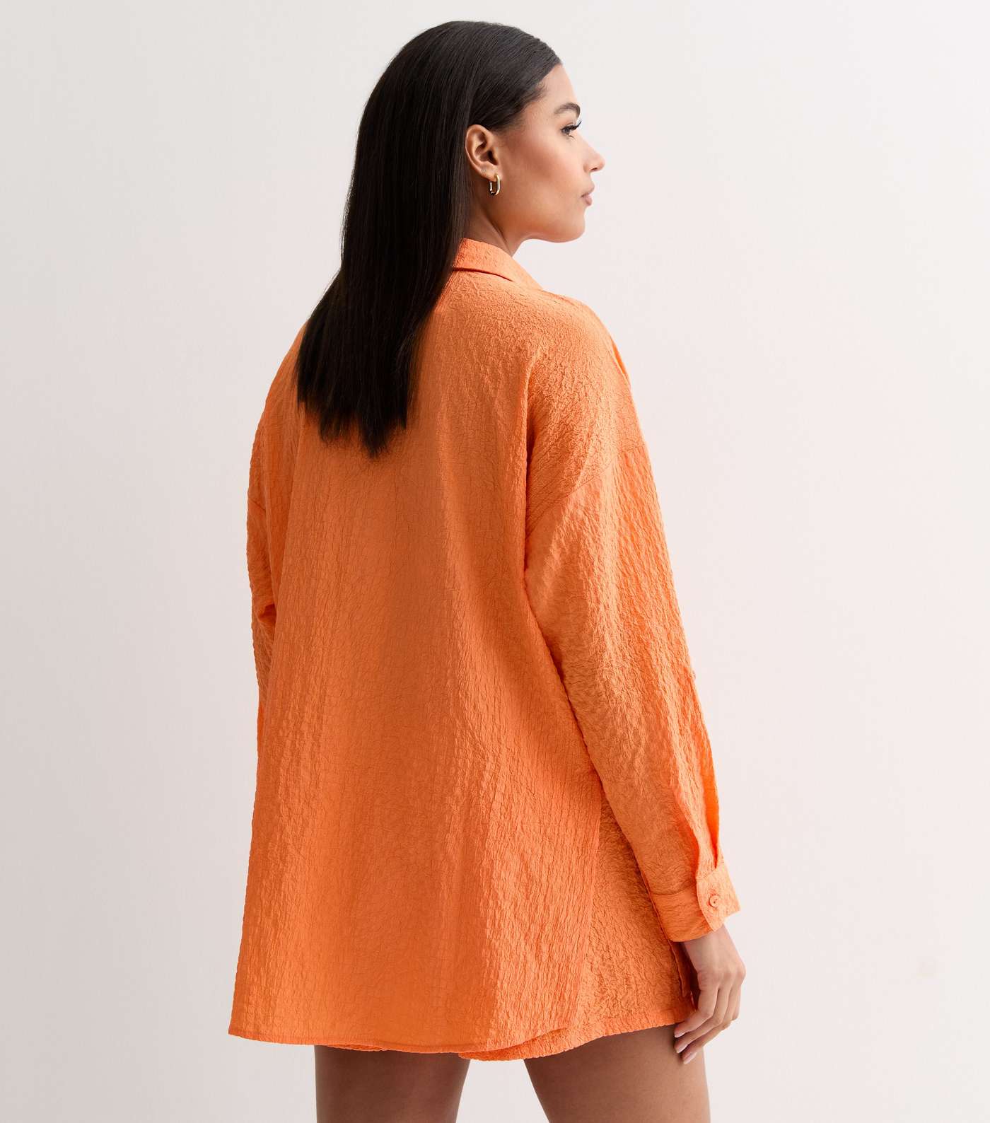 Bright Orange Textured Long Sleeve Beach Shirt Image 4