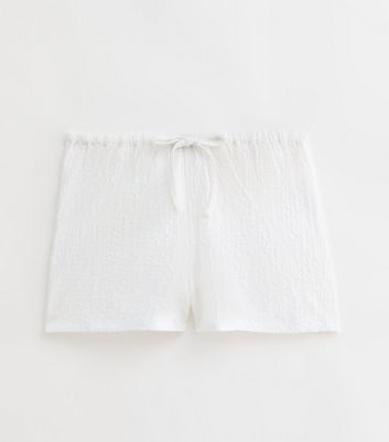 White Textured Beach Shorts New Look