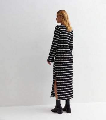 Black Stripe Knit Split Hem Midi Dress | New Look