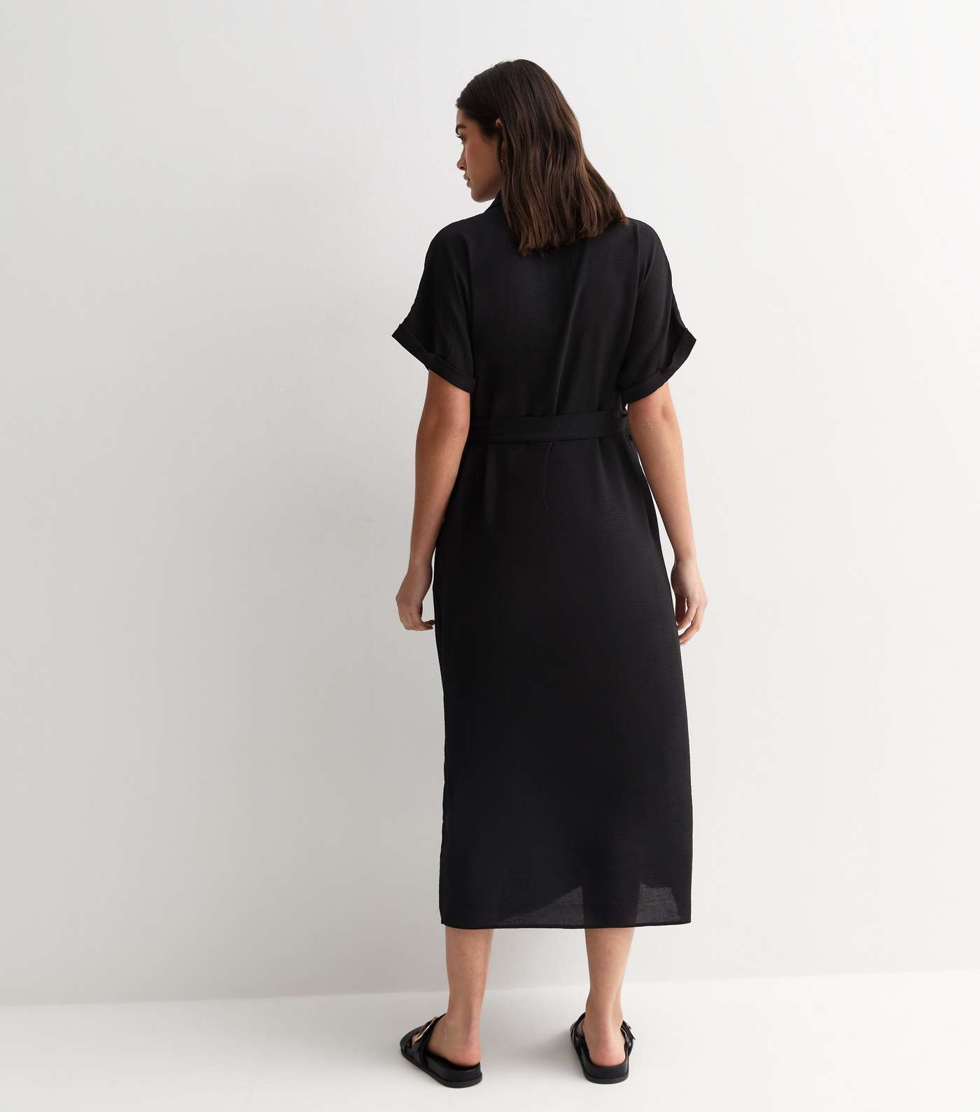 Maternity Black Belted Midi Shirt Dress Image 4