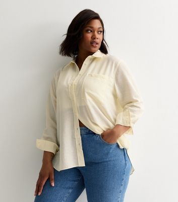 Curves Off White Linen-Look Long Sleeve Shirt New Look