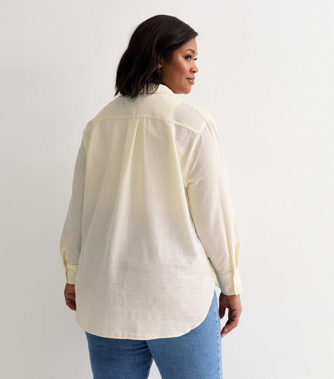 Curves Off White Linen-Look Long Sleeve Shirt Image 4