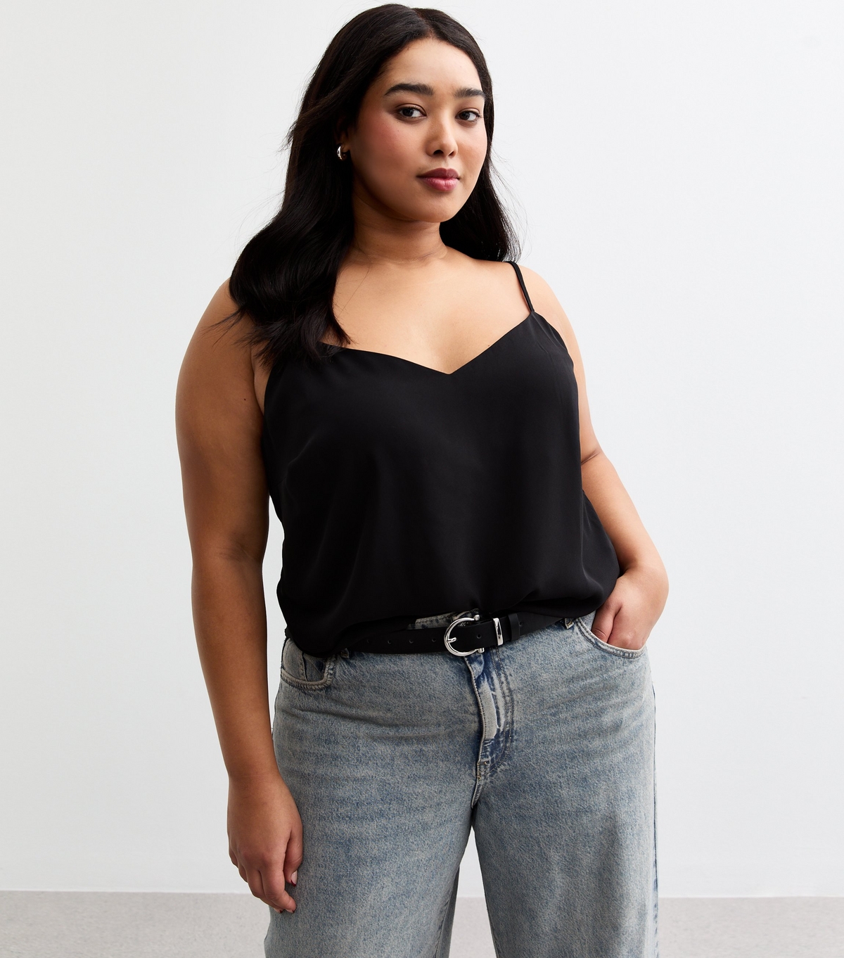 Women's Plus Size Black V Neck Cami Curves New Look