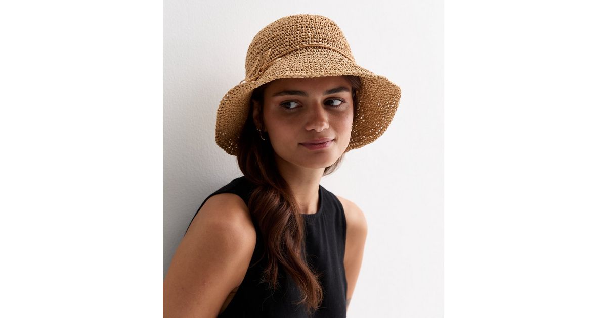 Tan Straw Effect Packable Bucket Hat New Look