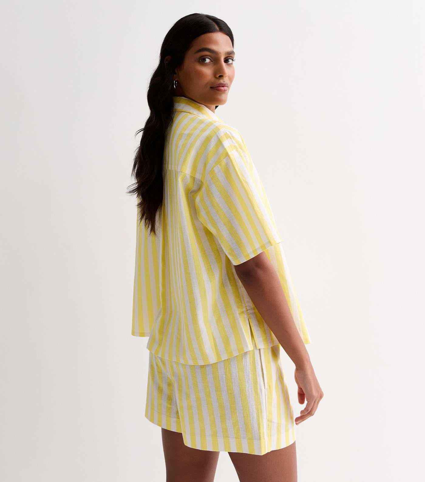 Orange Yellow Stripe Linen Blend Short Sleeve Shirt Image 4