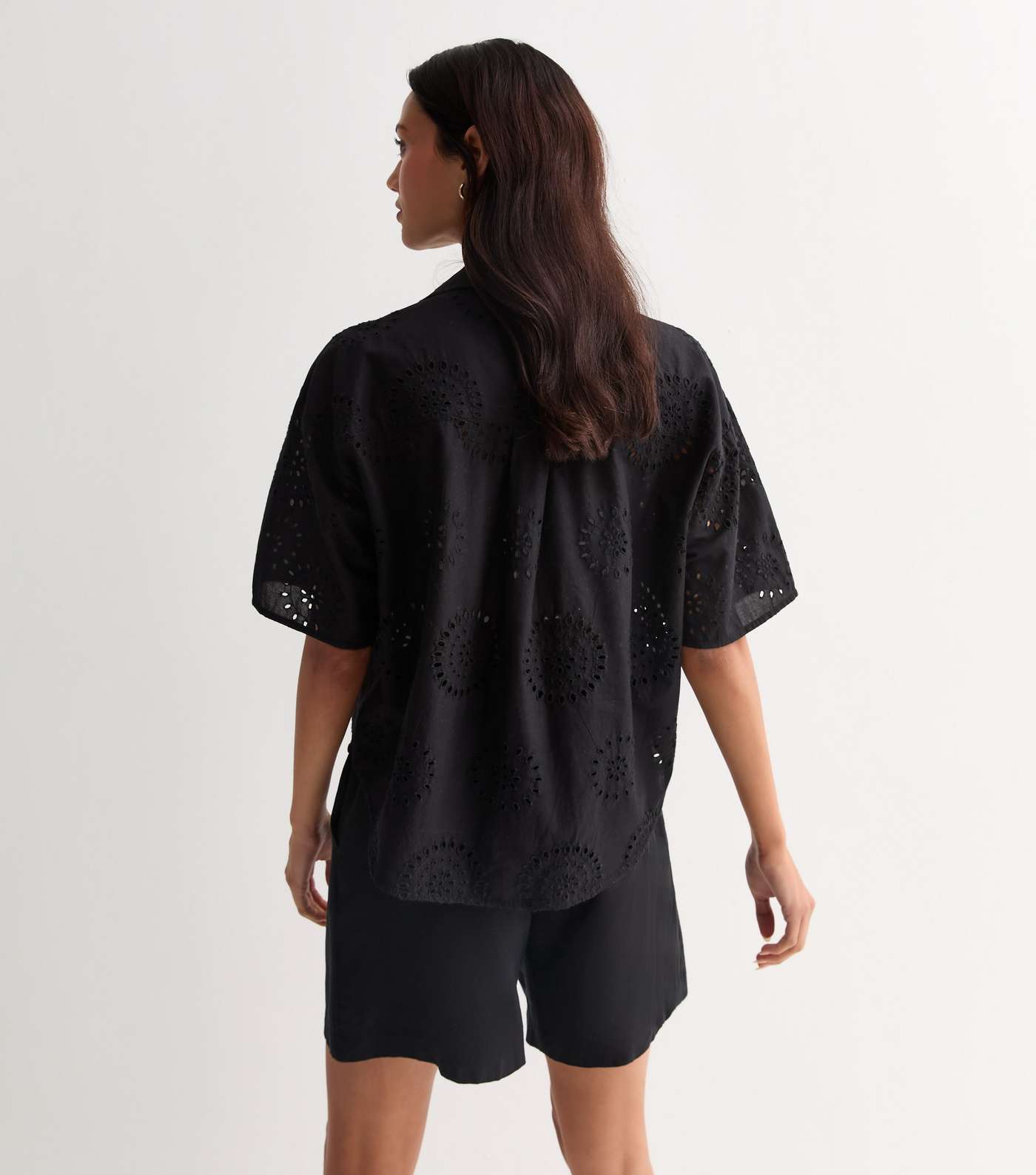 Black Cotton Embroidered Short Sleeve Shirt Image 4