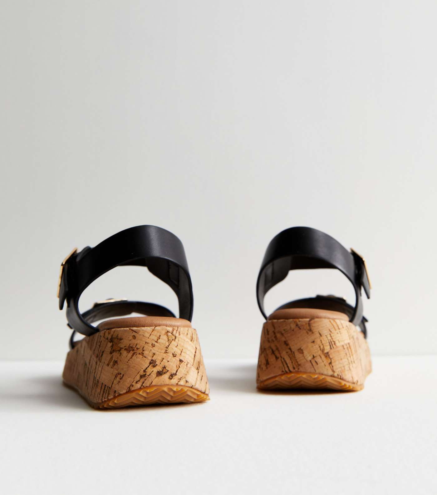 Black Leather-Look Cork Flatform Sandals Image 4