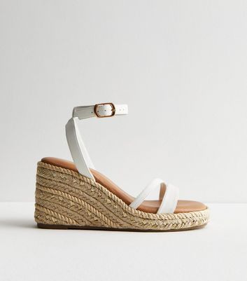 White Leather-Look Strappy Espadrille Wedge Heel Sandals | New Look