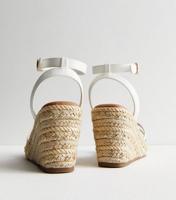 White Leather-Look Strappy Espadrille Wedge Heel Sandals New Look