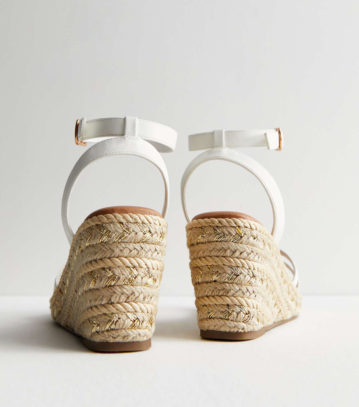 White Leather-Look Strappy Espadrille Wedge Heel Sandals Image 4