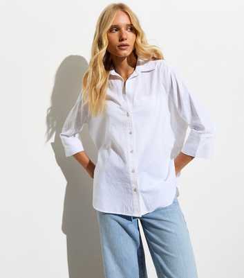 White Linen-Look 3/4 Sleeve Shirt