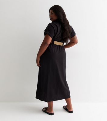 Curves Black Belted Utility Midi Shirt Dress New Look