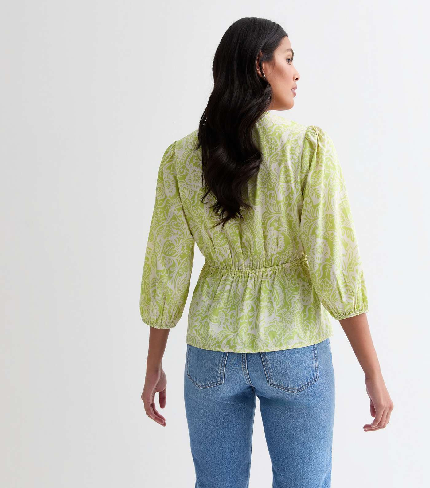 Green Floral Puff Sleeve Top Image 4