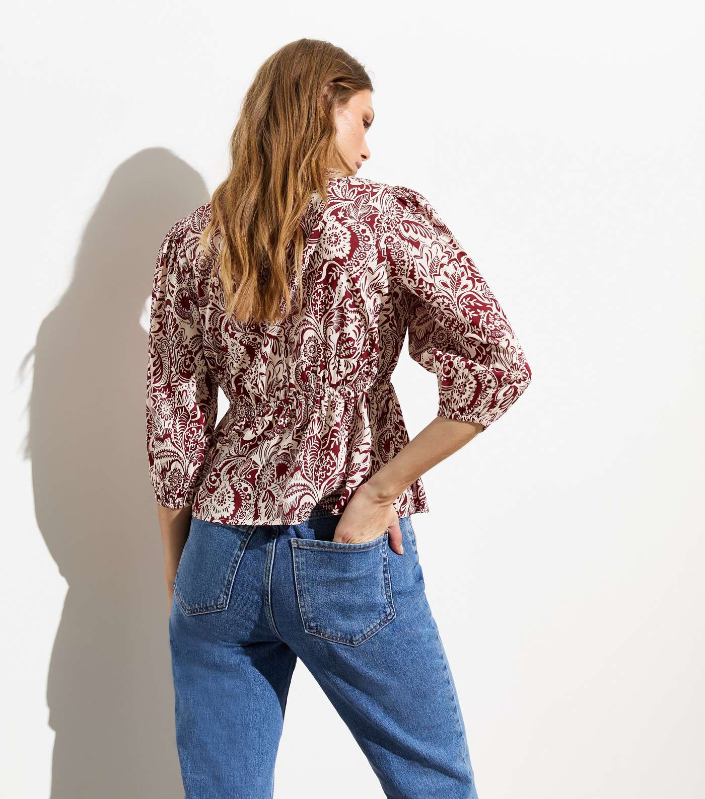 Red Floral Puff Sleeve Top Image 4