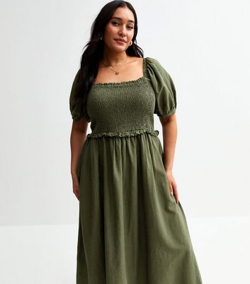 New look khaki midi dress hotsell