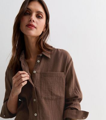 Brown Textured Long Sleeve Shirt New Look