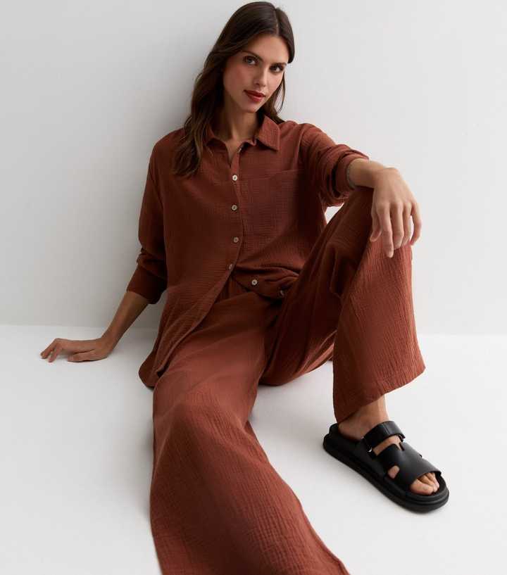 Rust Textured Long Sleeve Shirt