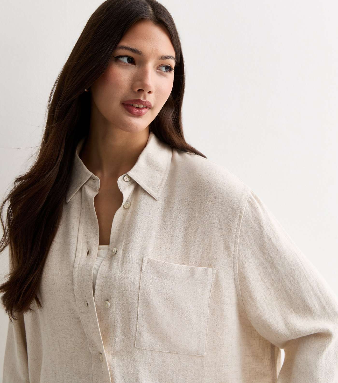 Stone Cotton-Linen Blend Long Sleeve Shirt Image 2