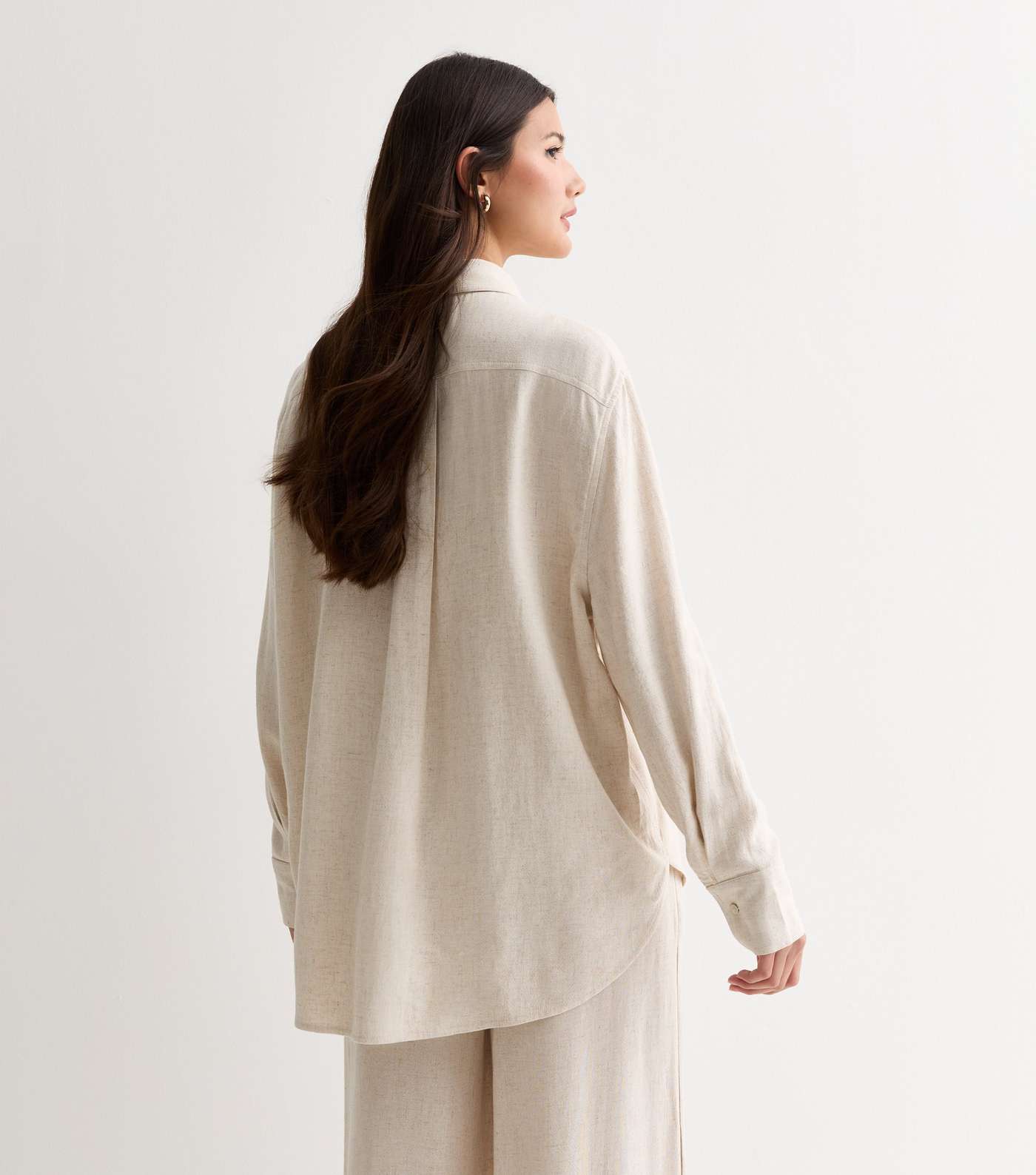 Stone Cotton-Linen Blend Long Sleeve Shirt Image 4