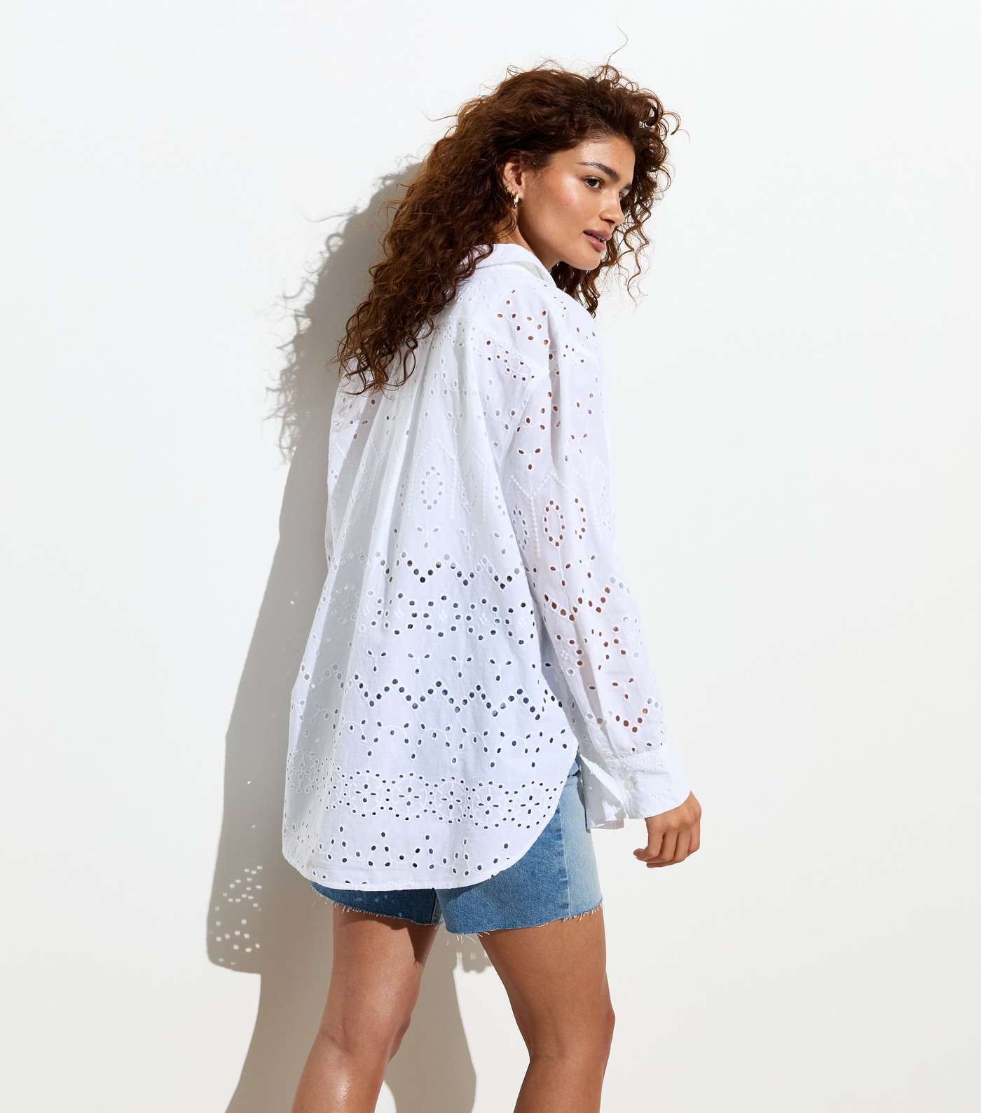 White Cotton Broderie Long Sleeve Shirt Image 4