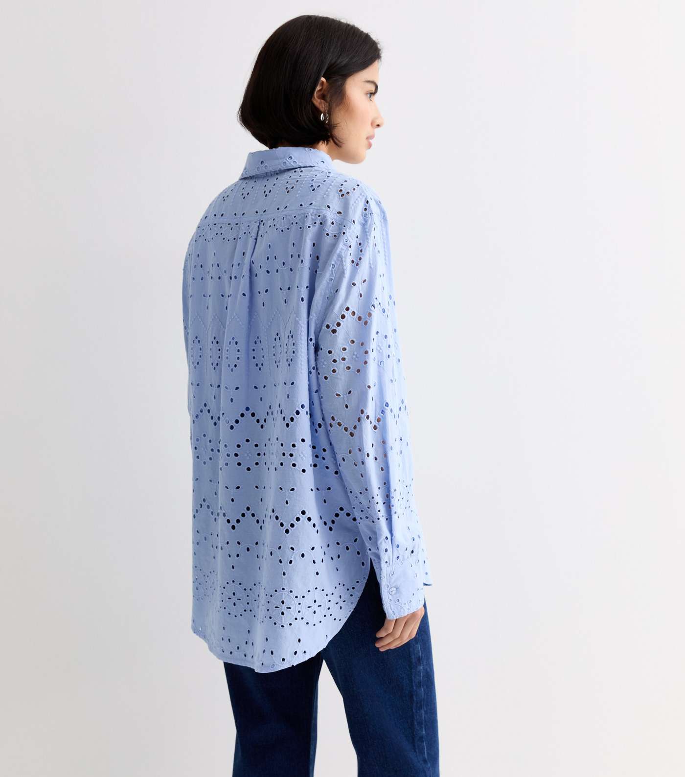 Pale Blue Cotton Broderie Long Sleeve Shirt Image 4