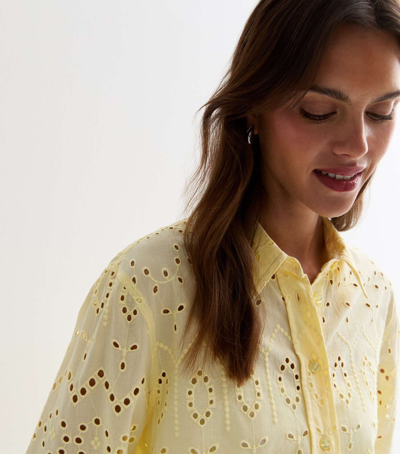 Pale Yellow Cotton Broderie Long Sleeve Shirt Image 3