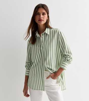 Green Stripe Linen-Look Long Sleeve Shirt