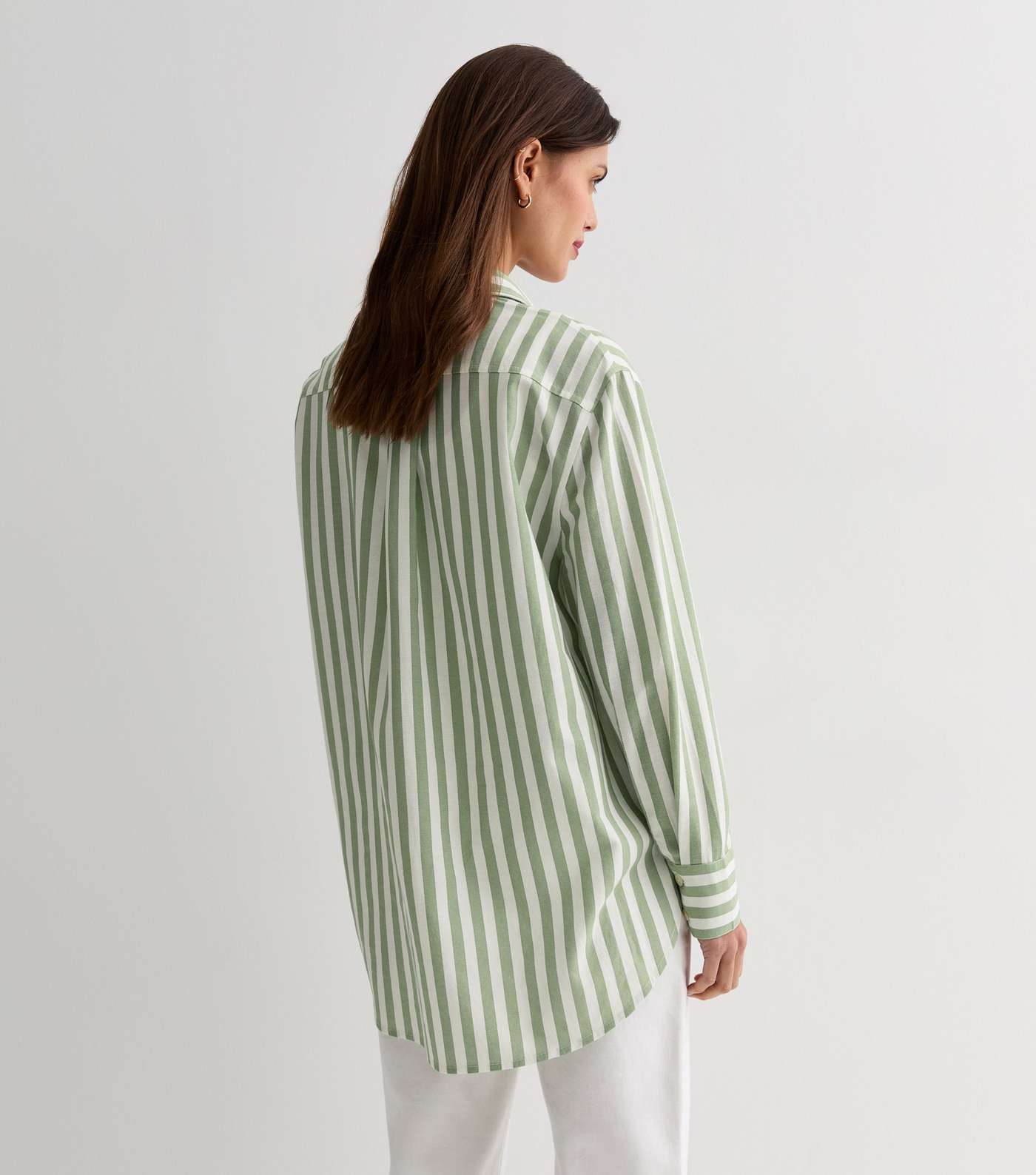 Green Stripe Linen-Look Long Sleeve Shirt Image 4